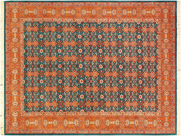 handmade Traditional  Teal Orange Hand Knotted RECTANGLE 100% WOOL area rug 6x9